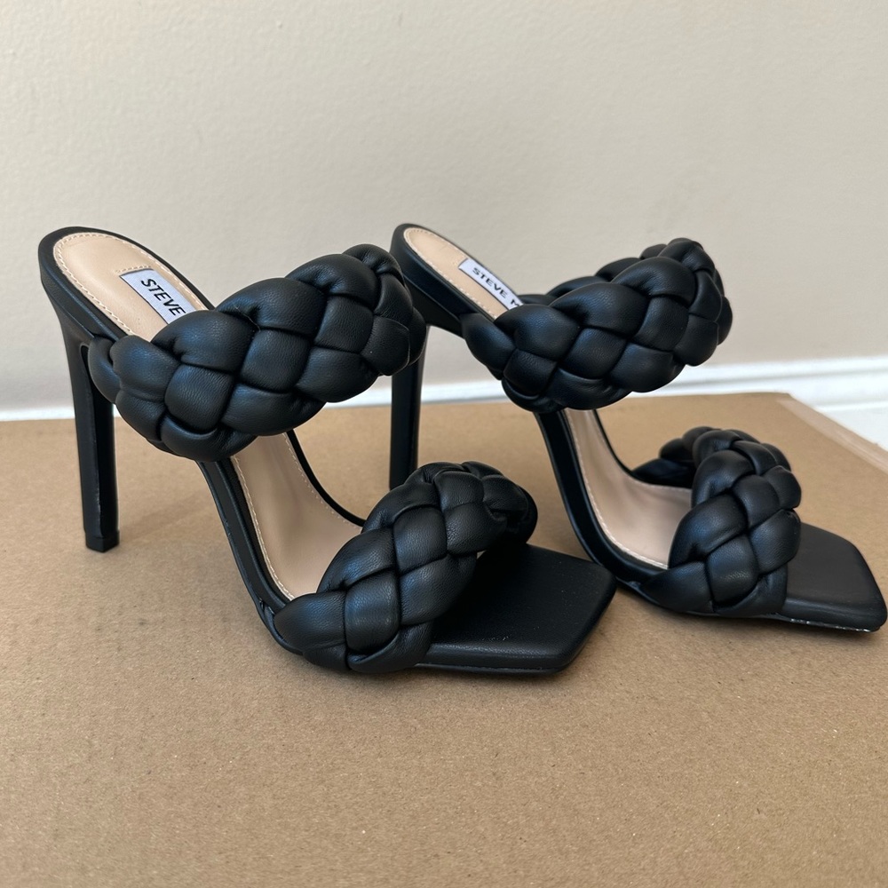 Steve Madden Black Braided Double-Strap Stiletto Heels